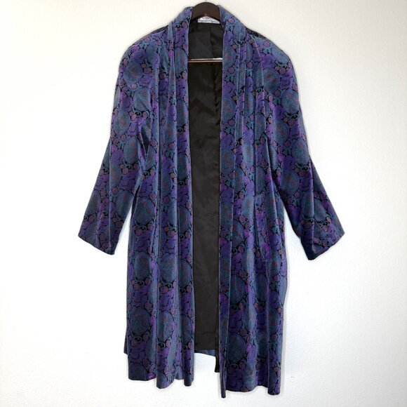 Vintage Velvet Swing Coat 80s Deadstock Gallery Woman Jewel Tone Printed | L/XL - Picture 10 of 10